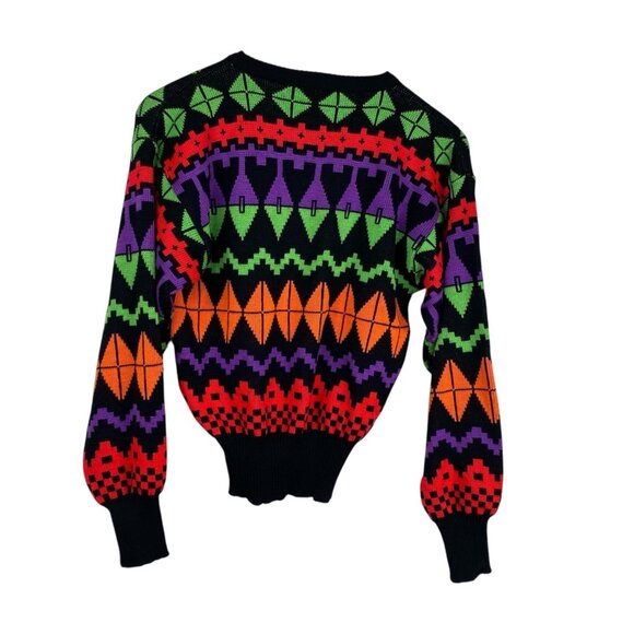 Vintage Meister Ski Sweater Wool Acrylic Geometric Neon 80's Sweater Sz S UNISEX - Picture 2 of 11
